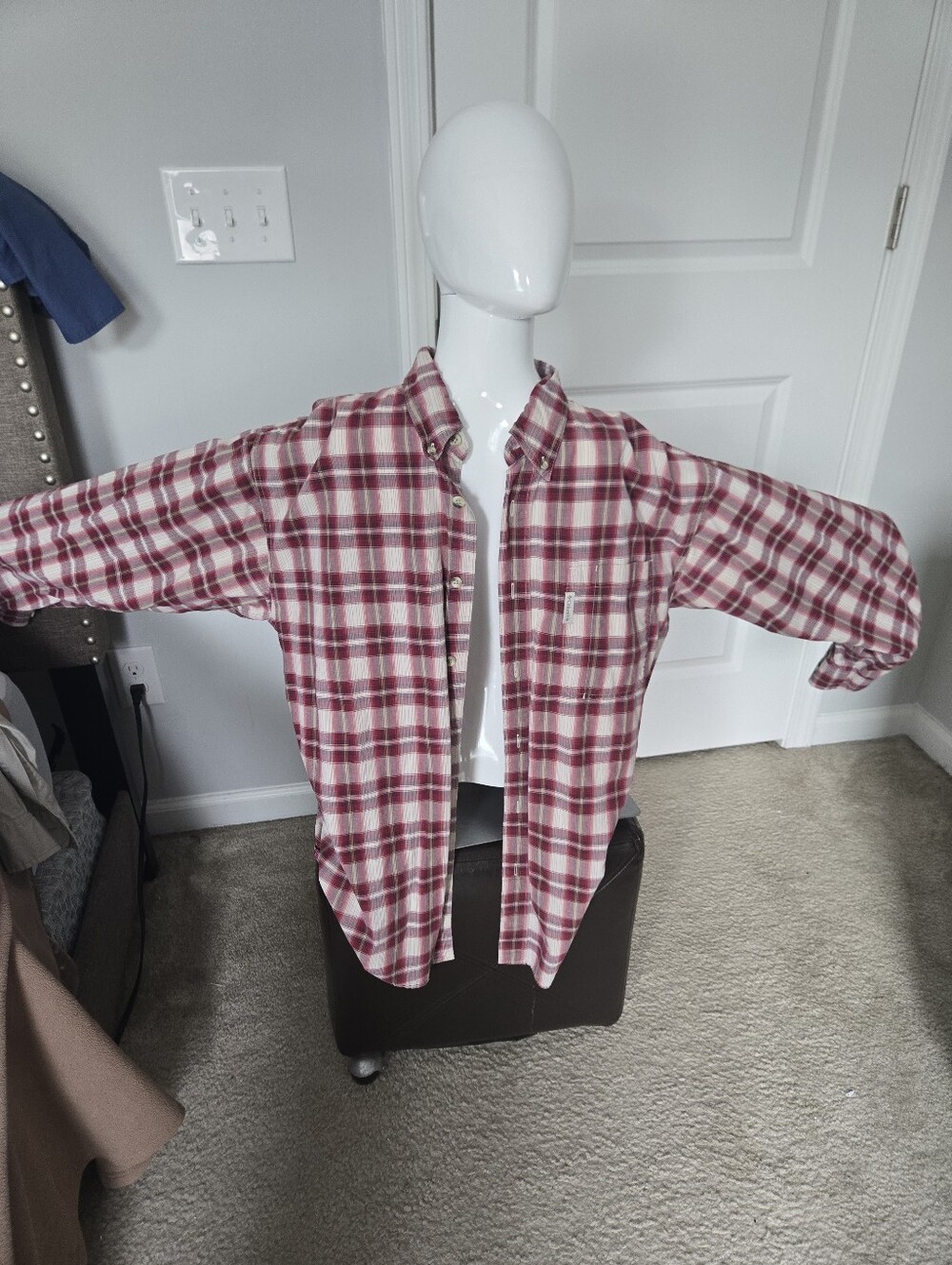 Columbia Mens Plaid Long Sleeve Shirt Red XL